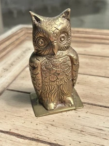 Antigua estatuilla de búho de latón macizo de colección pisapapeles estatua de 4" de alto de Brasil - Imagen 1 de 5