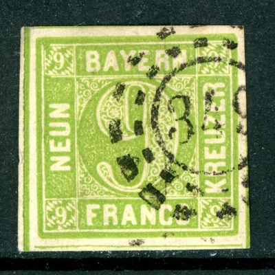Alemania Estados 1850 Baviera 9 Kr Amarillo Verde Scott #6 VFU H736 Foto 1 de 4