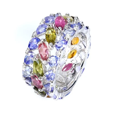 Anillo de plata de ley 925 turmalina marquesa 6x3 mm joyas de piedras preciosas de tanzanita 8 Foto 1 de 4