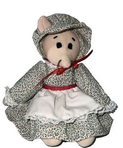 Vtg Christmas Mouse Figurine 9"Fabric Detailed Plush Dress Bonnet Apron Female - Picture 1 of 7