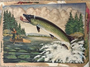 Appalachian Tennessee Artist Willard J Allen Painting Pike Muskie Fishing Boat - Picture 1 of 11