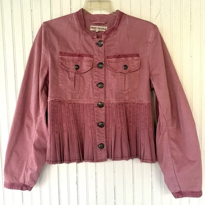 Free People Размер L Пыльный Розовый Cassidy Искусственно состаренная Джинсовая Рубашка Куртка Военная - Изображение 1 из 4
