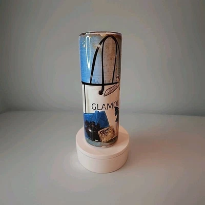 Vaso delgado azul para mujer tema glamour 20 oz acero inoxidable con tapa y pajita Foto 1 de 4