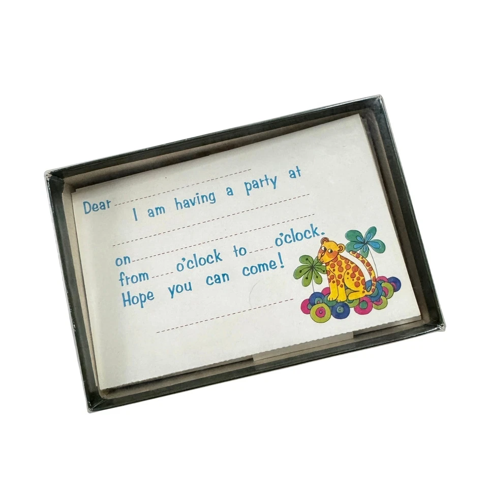 Винтажный новый в коробке джунгли сафари животных вечеринки Kids день рождения вечеринки приглашения комплект x7 - Изображение 1 из 4