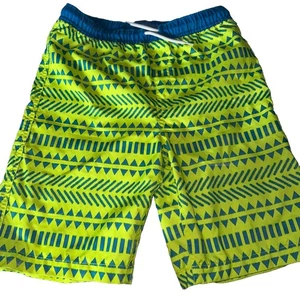 Lands End Boys Bright Neon Yellow Green & Turquoise Swim Trunks Size L 14-16 - Picture 1 of 6