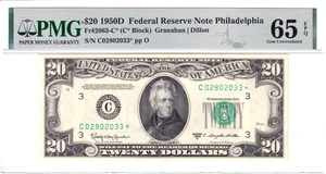 1950-D $20 FRN Philadelphia *STAR* PMG Gem Unc 65EPQ Rare Pop 3/3 #C02802033* - Picture 1 of 2