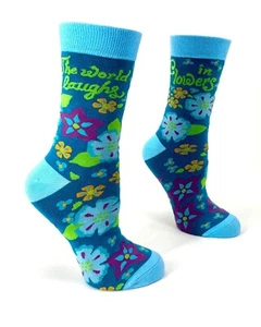 Fabdaz "The World Laughs in Flowers" Women's Floral Pattern Design Novelty Socks - Picture 1 of 5