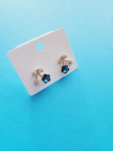 High Quality Blue Clover Flower Earrings Laminated Gold Oro Laminado - Picture 1 of 6