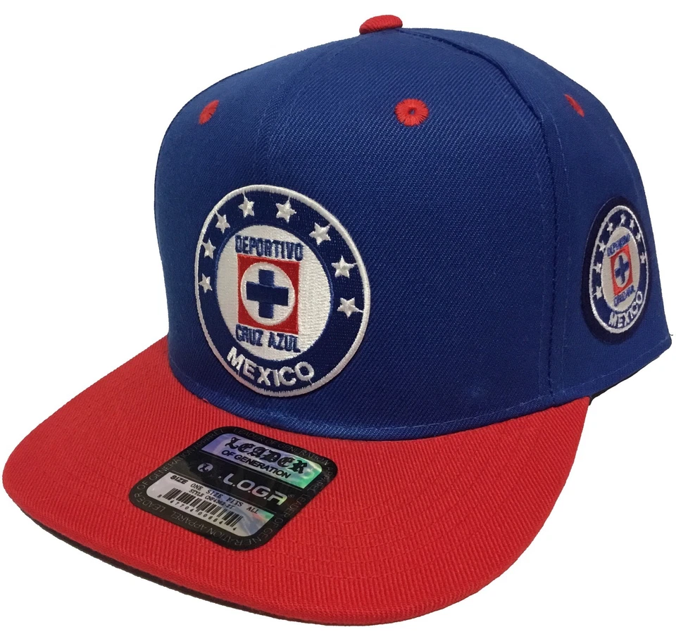 DEPORTIVO CRUZ AZUL MEXICO SOCCER 2 LOGOS HAT ROYAL RED SNAPBACK ADJUSTABLE - Image 1 of 3