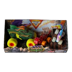 Monster Jam MEDIEVAL MONSTERS Truck 3 Pack-DRAGON SPARKLE SMASH Dirt Squad DUGG - Picture 1 of 7
