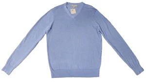 NEW NEIMAN MARCUS Extrafine Merino Wool & Silk Light Blue V-Neck Sweater Size L - Picture 1 of 7