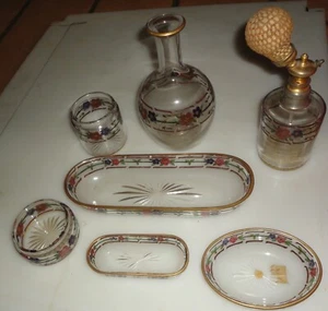 Service toilette cristal émaillé BACCARAT art nouveau vers 1900 or fin étiquette - Imagen 1 de 11
