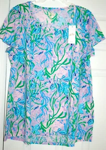 MAGLIETTA LILLY PULITZER ETTA MAGLIA SLUB TOP SCOLLO A SCOOP SEACRET ESCAPE XL NUOVA CON ETICHETTE - Foto 1 di 7