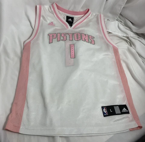 Adidas Detroit Pistons Jersey Chauncey Billups Girls Youth Large White Pink #1 Cover