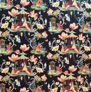 6 Yards Harrison Howard "East of the Moon" Designer Cotton Fabric in Black - Picture 1 of 4
