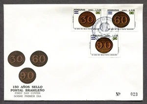 HONDURAS 1993, BRAZILIAN STAMPS - 150TH ANNIV.,  Scott C902-C904 on F.D.C. - Picture 1 of 1