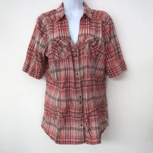 Maurices Womens Plaid Button Up Shirt Plus Size 1 Red Western Country Blouse - Picture 1 of 10