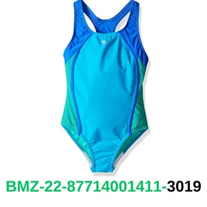 Speedo Girl's Swimsuit One Piece Mesh Splice Thick Strap , Blue Harmony, 7 - Picture 1 of 3
