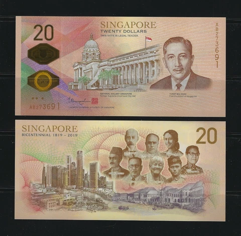 SINGAPORE $20 Dollars 2019, P-63, Polymer Commemorative, Original UNC Grade Cover