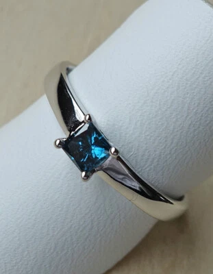 Fancy Blau ♦️ Brillant Ring aus 375 9kt Gold Princess Solitär Diamant ♦️ 9009 - Bild 1 von 4