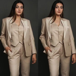 3 Piezas Caqui Mujeres Trajes Oficina Trabajo Ropa Formal Baile de graduación Damas Trajes Talla Grande - Imagen 1 de 10