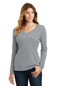 Port & Company LPC450VLS Ladies Long Sleeve Fan Favorite V-Neck Tee T-Shirt - Picture 1 of 15
