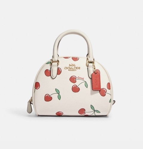 ☂️?Borsa Coach Sydney con cuore stampa ciliegia oro gesso multi CF421 nuova con etichette