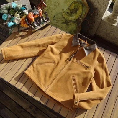 Mens Vintage Style American Casual Retro Cargo Jacket Suede Cowhide Leather - Image 1 of 4