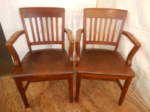 Pair W.H. Gunlocke Chair Co. Walnut  Desk Office Chairs Wayland N.Y Cover