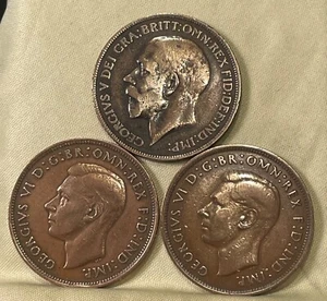 Rare 1926+39+45 Penny JH Great Britain King George V & VI {5th & 6th}  3 Coins - Picture 1 of 4