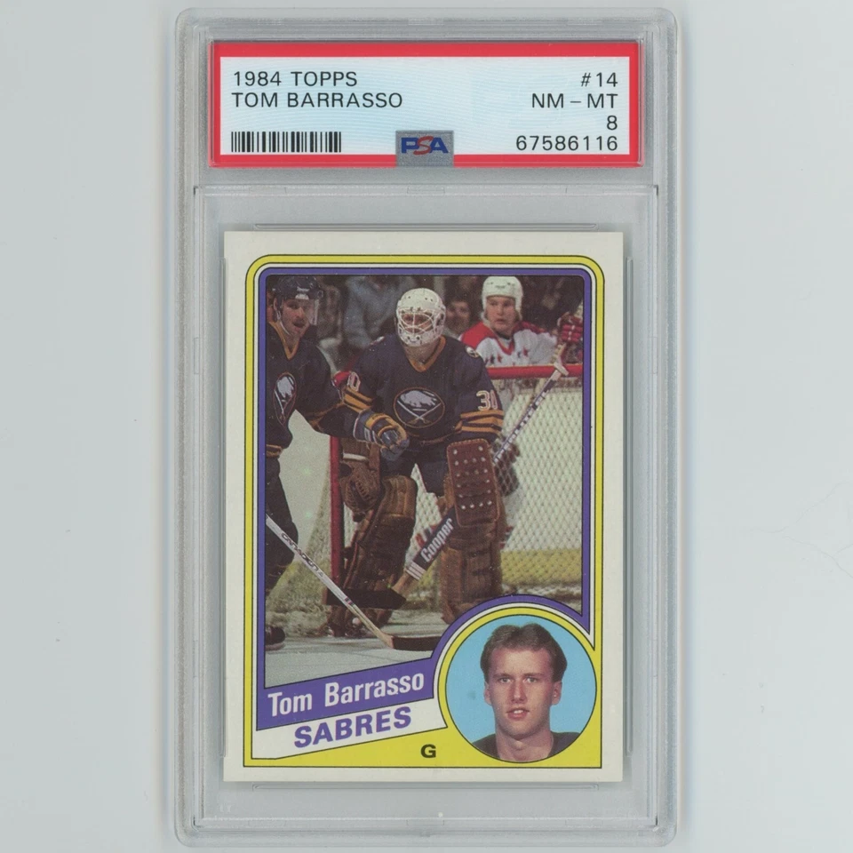 1984 Topps Hockey #14 Tom Barrasso Rookie RC PSA 8 NM-MT Buffalo Sabres HOF - Image 1 of 2
