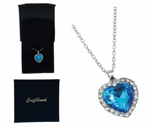 Craftuneed women classic zircon stone blue ocean heart pendant necklace gift box - Picture 1 of 7