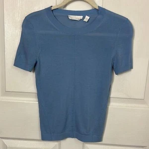 BOSS Hugo Boss Merino Superfine Blau Kurzarm Oberteil Blau Kurzarm Strick Top - Bild 1 von 10