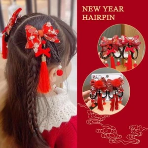 Chinese Style New Year Barrettes Hair Accessories Red Bow Hair Clip Children N7 - Picture 1 of 11