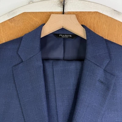 Jos A Bank Suit Mens 44R Navy Blue 2 Button Traveler 100% Wool Pants 38x30 Flat - Image 1 of 4
