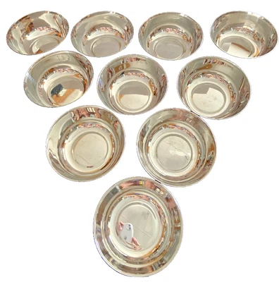 Dez pequenas prata (aço inoxidável?) Tigelas de imersão individuais *usadas* - Imagem 1 de 4