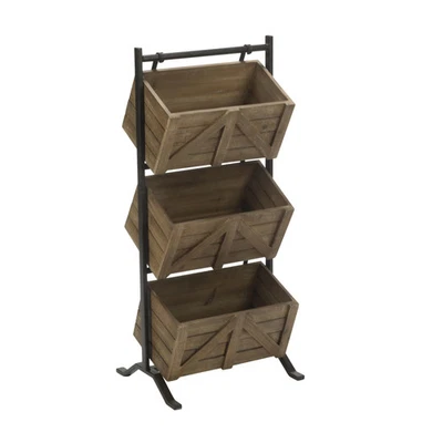 3 Tier Wooden Crate Stand Brown, Black - Image 1 of 4