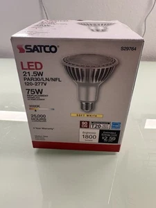 Satco 21.5W PAR30/LN/NFL 120-277V Brightness 1800 Soft White 90CRI LED 75W - Picture 1 of 6