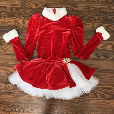 Santa's Christmas Dance Costume Woman's Dress S Red White Trim Netted Flare Zip - Image 1 of 4