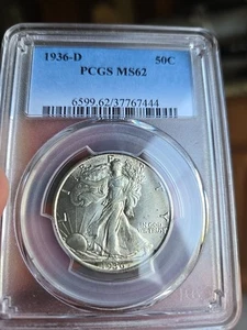 1936 D WALKING LIBERTY SILVER HALF DOLLAR PCGS MS63 CLASSIC BLUE LABEL - Picture 1 of 5