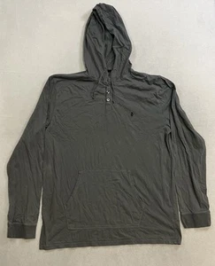 Volcom Gray Long Sleeve Hooded Henley T-Shirt Men’s Size Large Logo Tee - Picture 1 of 9