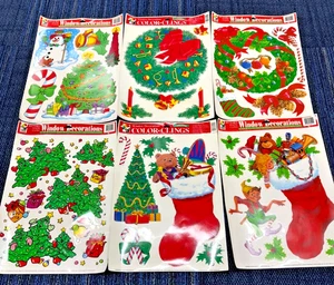Lote De 6 Hojas Adherentes Color Decoración Ventana Navidad Años 90 De Colección Hechas en EE. UU. - Imagen 1 de 12