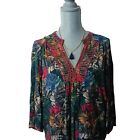 Johnny Was Workshop Top Tunic Floral Embroidered Bell Sleeves Peasant Boho