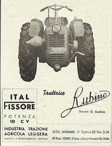 PUBBLICITA' 1951 TRATTORE TRATTRICE RUBINO ITALFISSORE BREV AUDISIO SAVIGLIANO - Picture 1 of 1