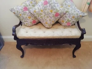 Antique carved Mahogany chesterfield Piano window seat double stool ottoman - Picture 1 of 12