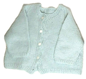 Vtg Baby Boy Pastel Blue Knit Crochet Button  Infant Sweater Cardigan Handmade