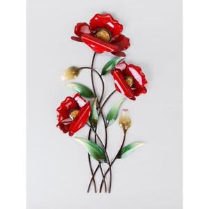 Wanddeko, Wandbild Mohnblume rot H. 46cm 3 Blüten Metall Formano