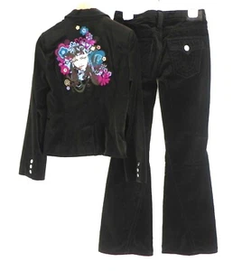 True Religion Anzug SELTEN Samt Stickerei Blazer/Glockenunterteil Hose schmale Passform M - Bild 1 von 11