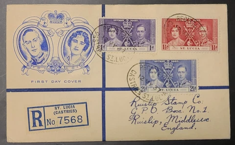 St Lucia 1937 FIRST DAY COVER CORONATION STAMP SET WITH CACHET REGISTERED 7568 Cover