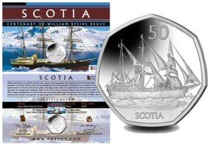 TERRITORIO ANTARTICO BRITANNICO 50 Pence 2021 FDC 'Nave a vela HMS Scotia' Mint Card - Foto 1 di 5